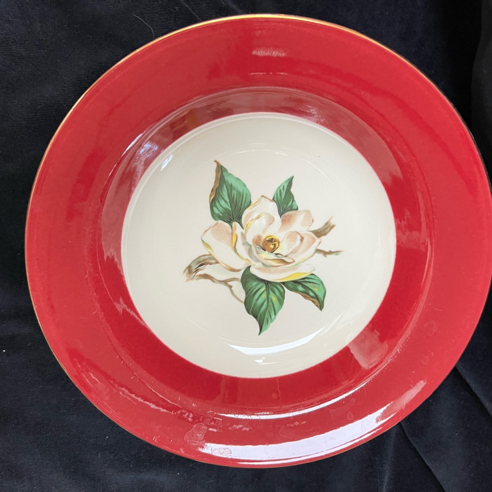 Vintage Homer Laughlin Burgandy Magnolia Soup Bowl 7.25”